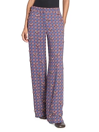 Paxy Embellished-Trim Printed Crepe Pants