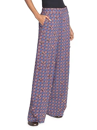 Paxy Embellished-Trim Printed Crepe Pants