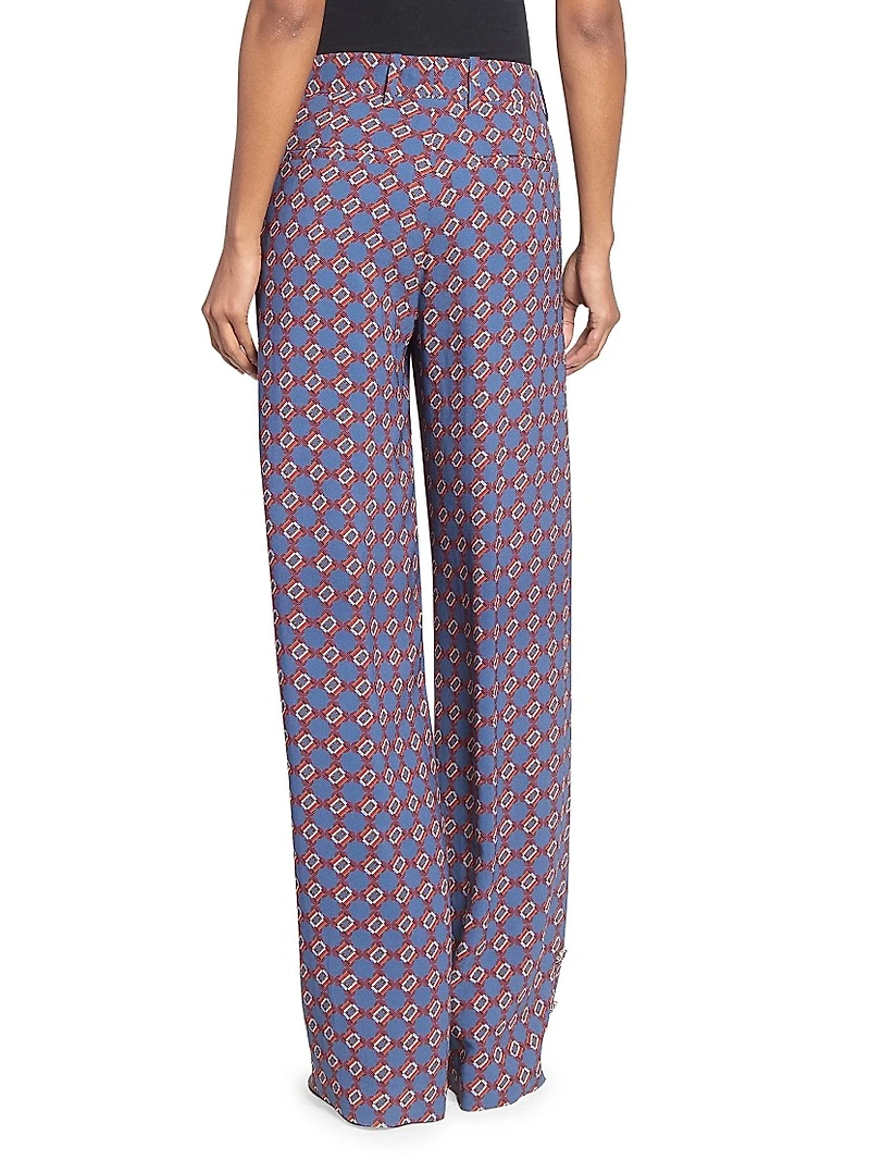 Paxy Embellished-Trim Printed Crepe Pants