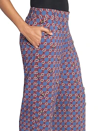 Paxy Embellished-Trim Printed Crepe Pants