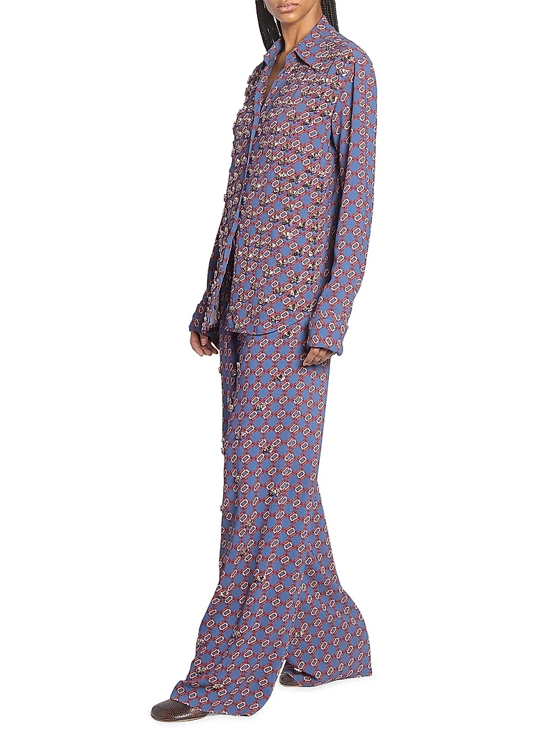 Paxy Embellished-Trim Printed Crepe Pants