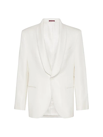 Silk Diagonal Tuxedo Jacket with Shawl Lapels and Piping