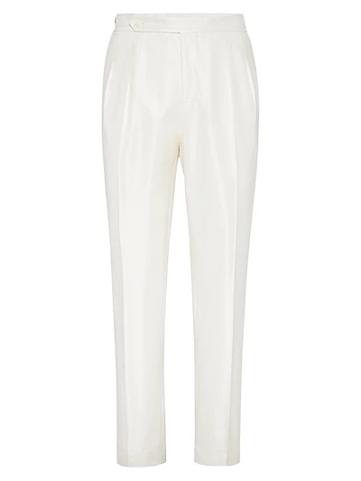 Silk Diagonal Tuxedo Trousers with Double Pleats