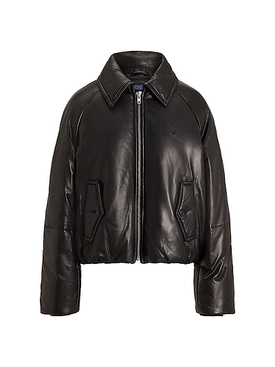 Padded Leather Bomber Jacket