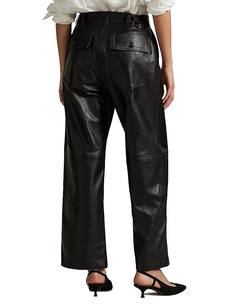 Cropped Wide-Leg Leather Pants