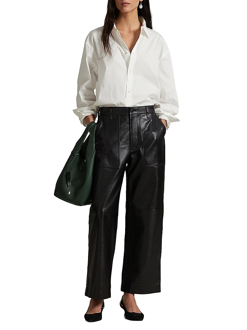 Cropped Wide-Leg Leather Pants