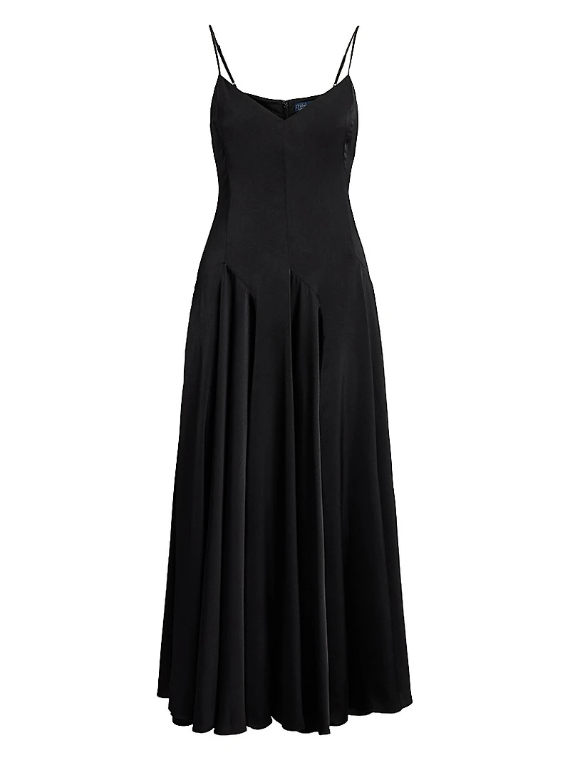 Sateen Sleeveless A-Line Midi-Dress