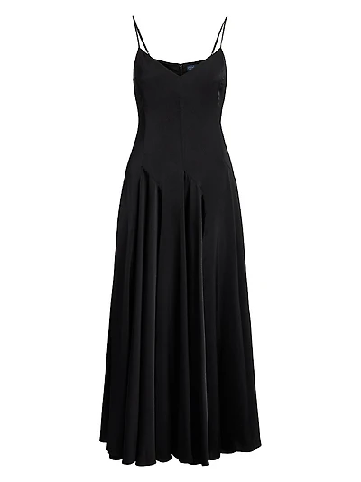 Sateen Sleeveless A-Line Midi-Dress