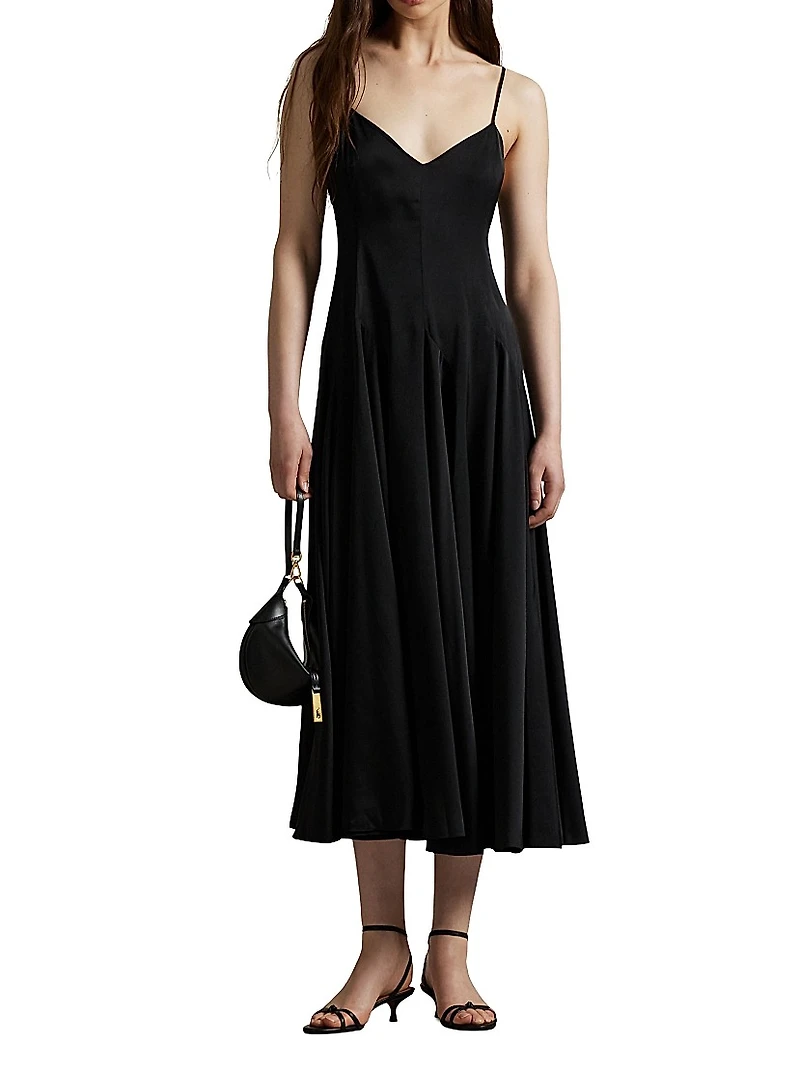 Sateen Sleeveless A-Line Midi-Dress