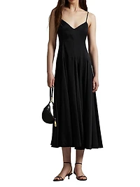 Sateen Sleeveless A-Line Midi-Dress
