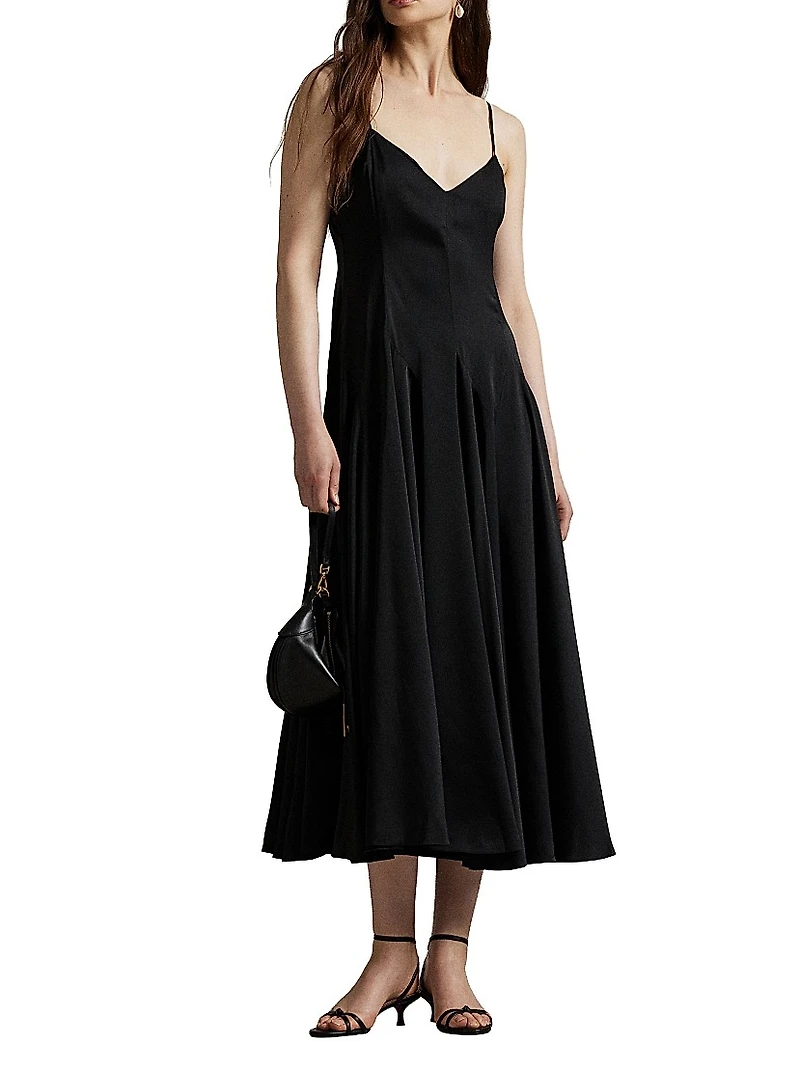 Sateen Sleeveless A-Line Midi-Dress