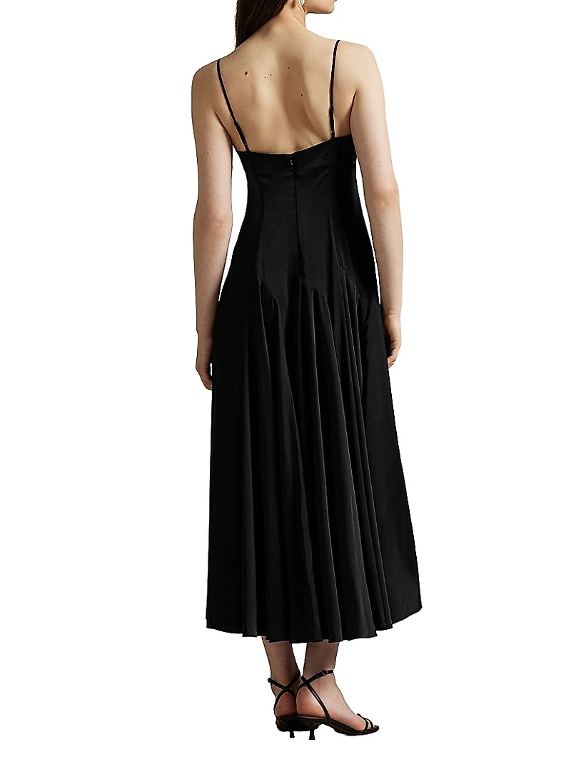 Sateen Sleeveless A-Line Midi-Dress