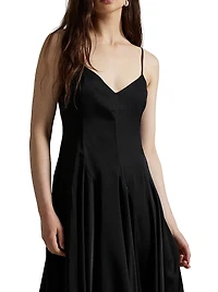 Sateen Sleeveless A-Line Midi-Dress