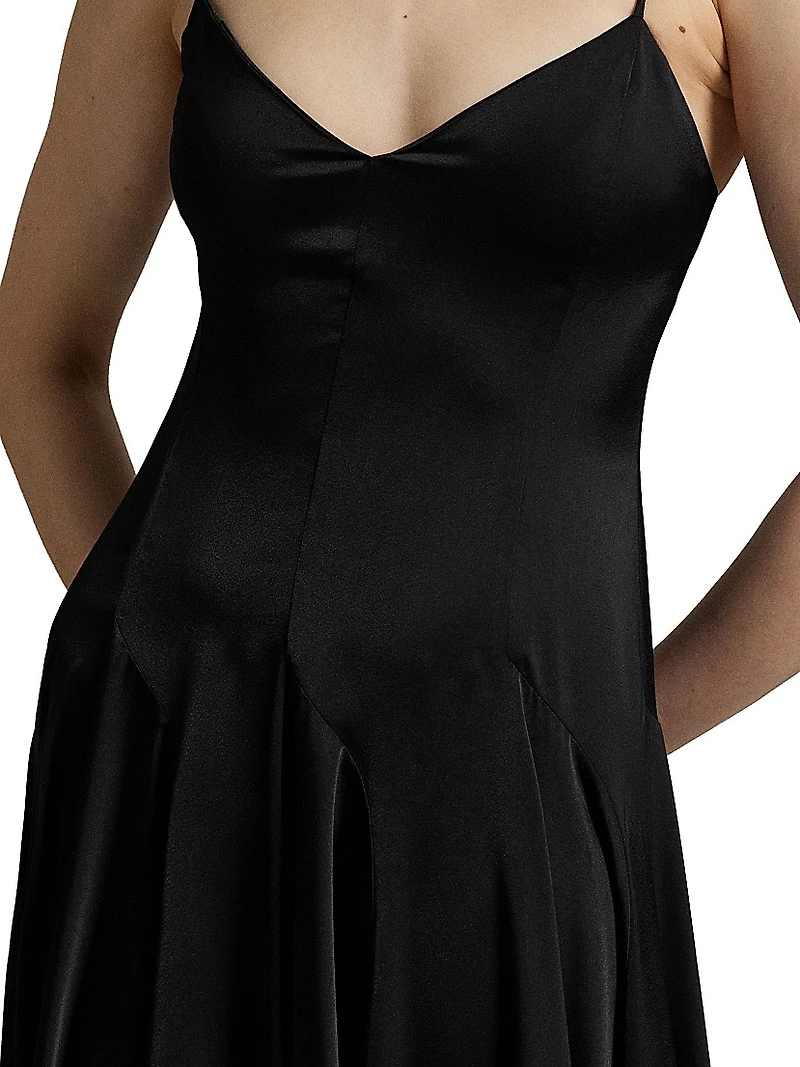 Sateen Sleeveless A-Line Midi-Dress
