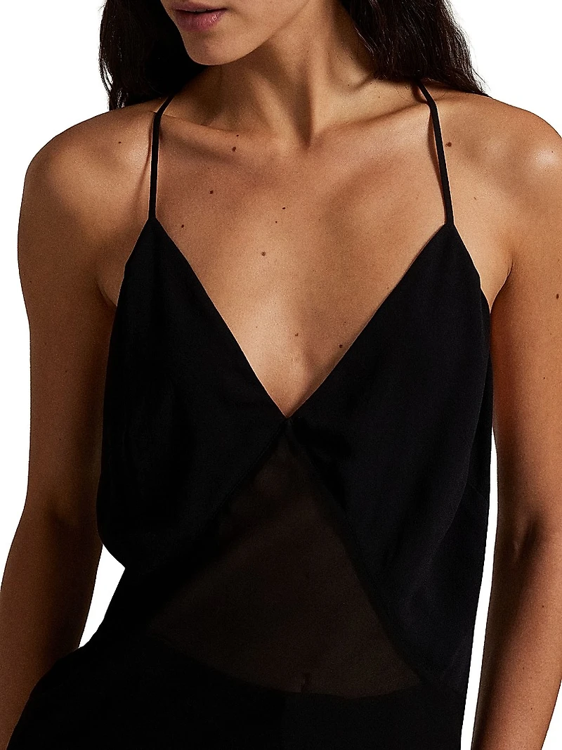 V-Neck Sheer Crepe Top