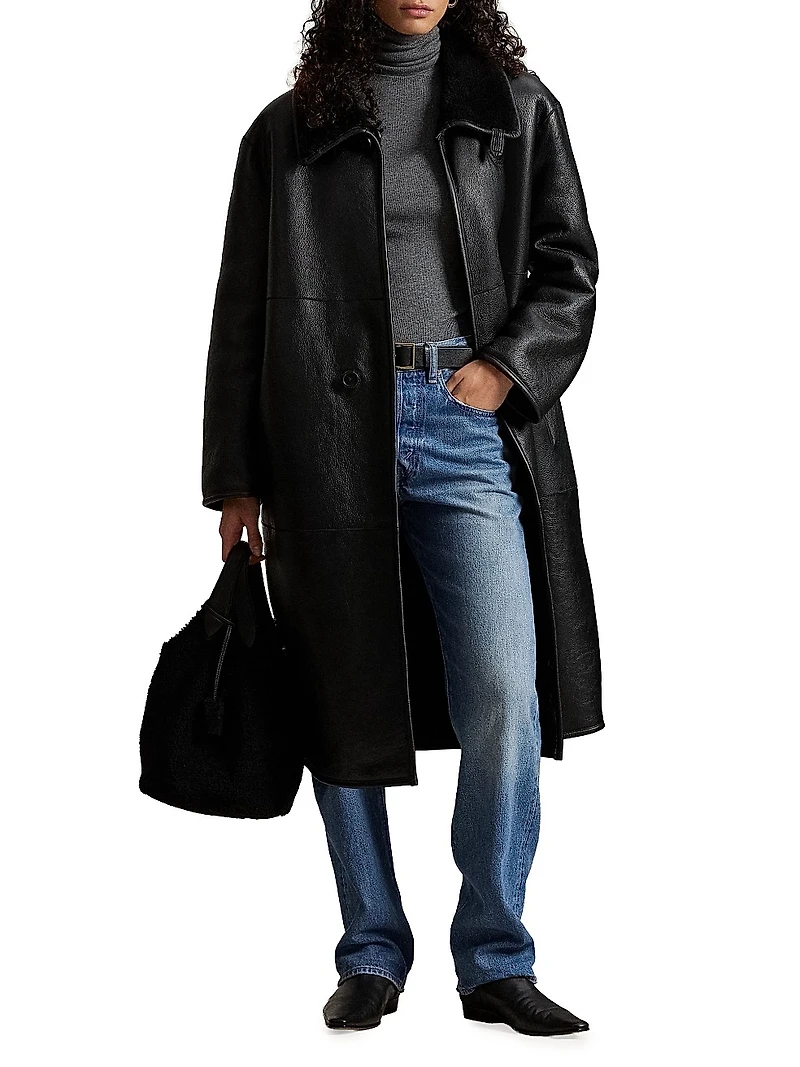 Shearling & Leather Oversized Coat