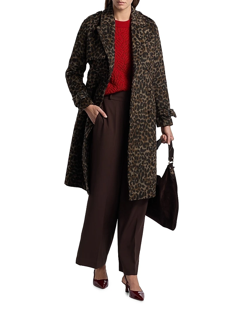 Courtney Leopard-Print Belted Coat