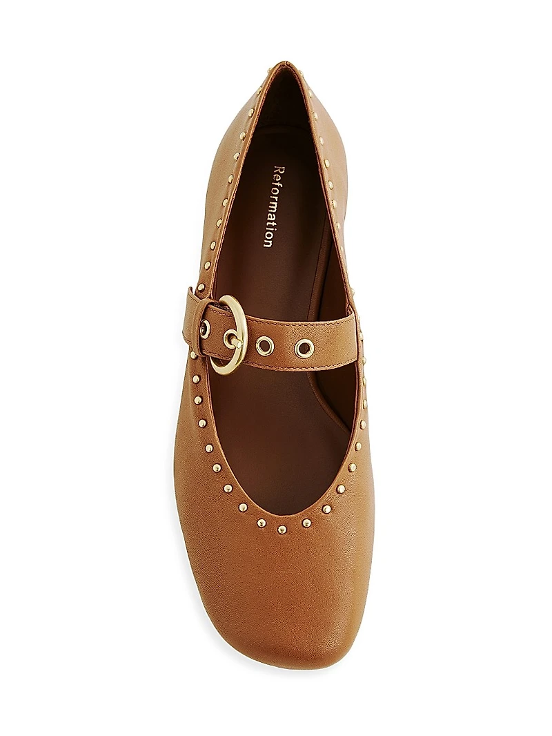Bethany Stud-Detailed Leather Ballet Flats
