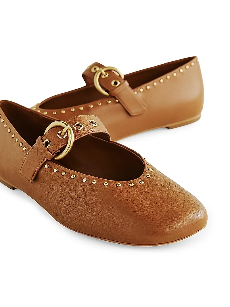 Bethany Stud-Detailed Leather Ballet Flats
