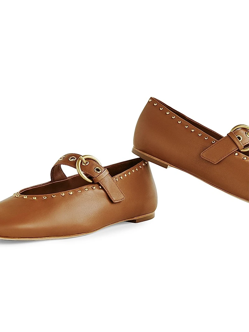 Bethany Stud-Detailed Leather Ballet Flats