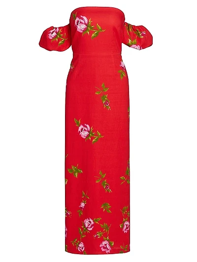 Le Champ Evie Floral Linen-Cotton Midi-Dress