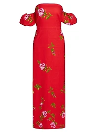 Le Champ Evie Floral Linen-Cotton Midi-Dress