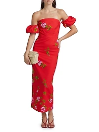 Le Champ Evie Floral Linen-Cotton Midi-Dress