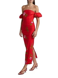 Le Champ Evie Floral Linen-Cotton Midi-Dress