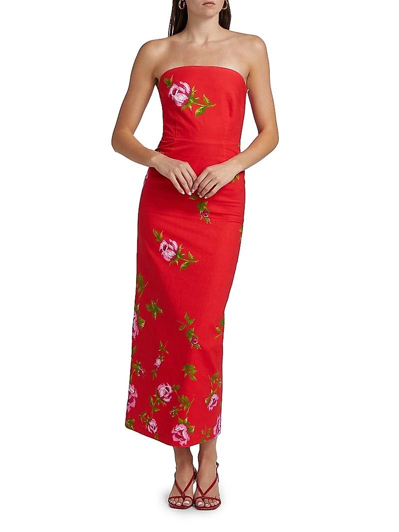 Le Champ Evie Floral Linen-Cotton Midi-Dress
