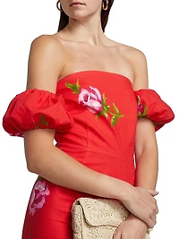 Le Champ Evie Floral Linen-Cotton Midi-Dress