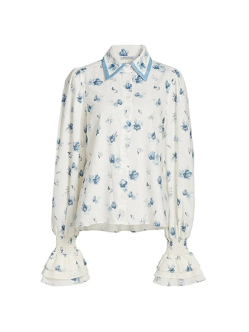 Le Champ Lucinda Floral Linen-Cotton Blouse