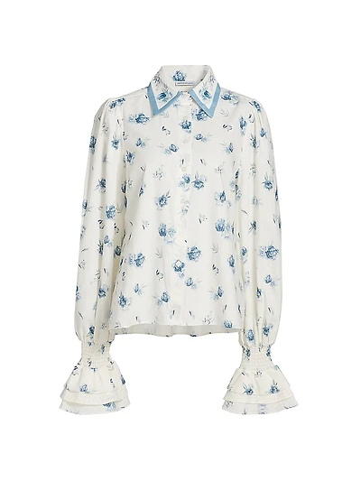 Le Champ Lucinda Floral Linen-Cotton Blouse