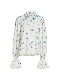 Le Champ Lucinda Floral Linen-Cotton Blouse