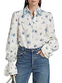 Le Champ Lucinda Floral Linen-Cotton Blouse