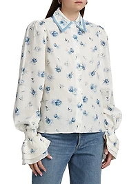 Le Champ Lucinda Floral Linen-Cotton Blouse