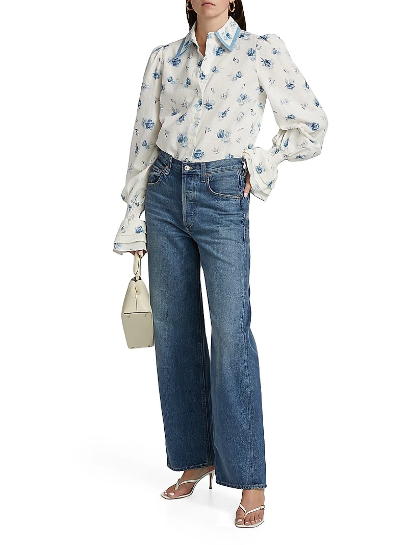 Le Champ Lucinda Floral Linen-Cotton Blouse