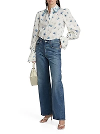 Le Champ Lucinda Floral Linen-Cotton Blouse