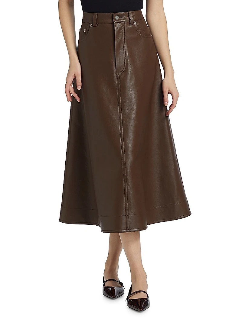 Cintia Faux Leather A-Line Midi-Skirt