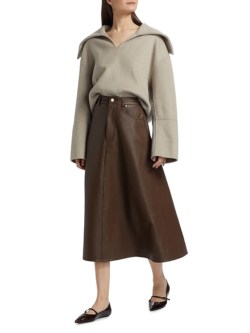 Cintia Faux Leather A-Line Midi-Skirt