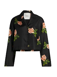 Vally Floral Silk Twill Button-Front Top