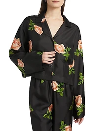 Vally Floral Silk Twill Button-Front Top