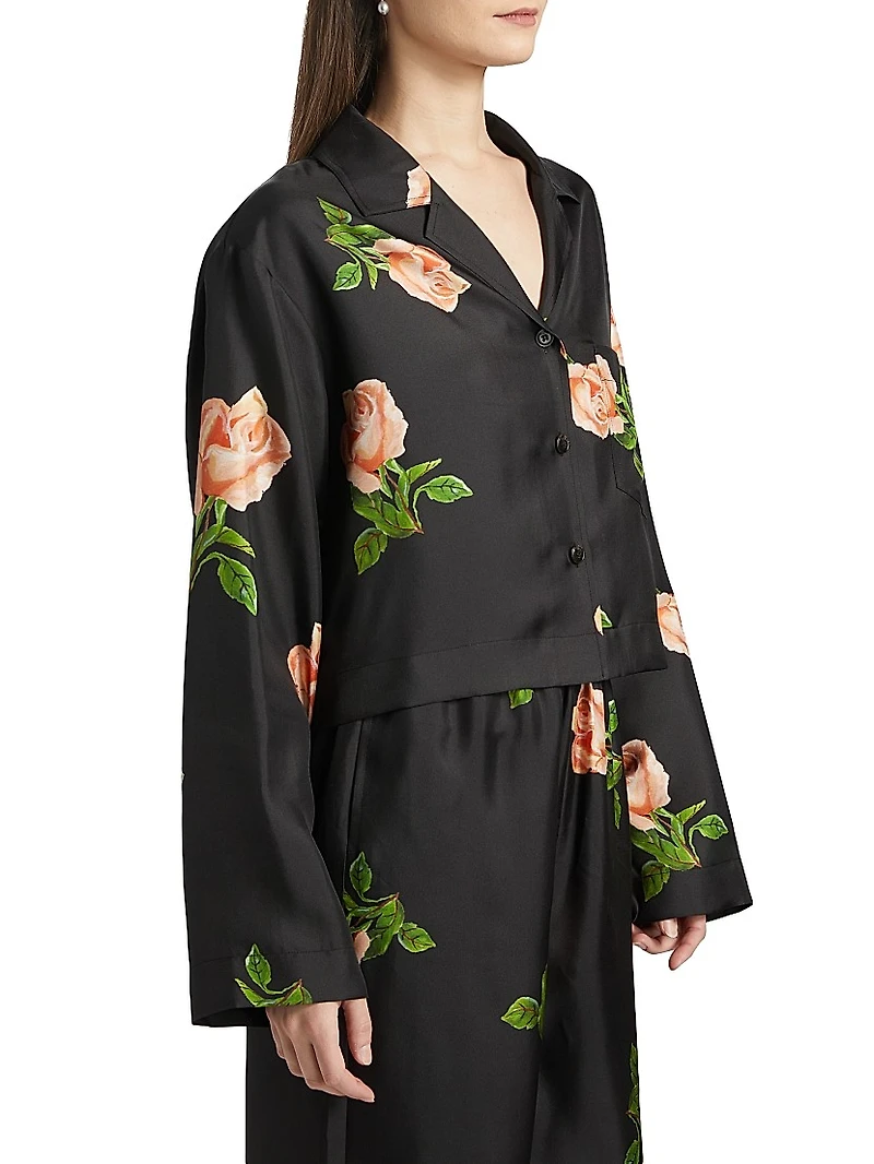 Vally Floral Silk Twill Button-Front Top