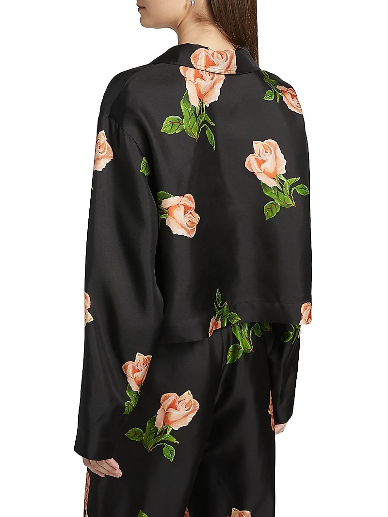 Vally Floral Silk Twill Button-Front Top