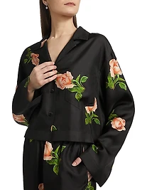 Vally Floral Silk Twill Button-Front Top