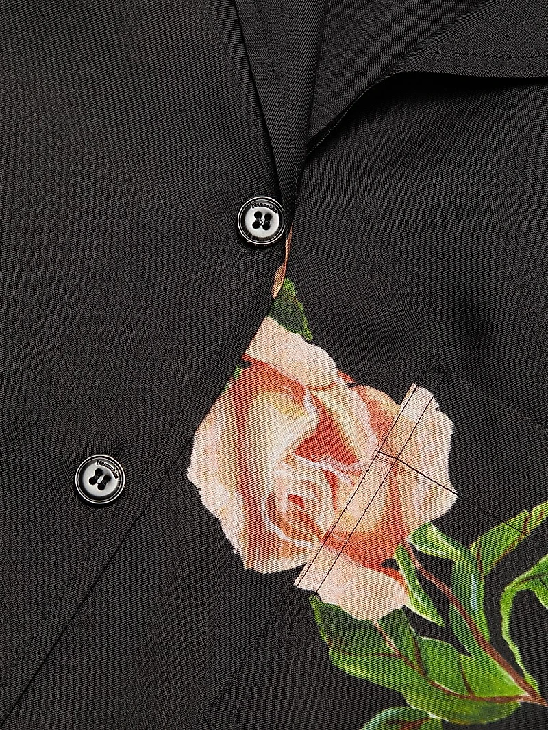 Vally Floral Silk Twill Button-Front Top