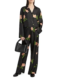 Vally Floral Silk Twill Button-Front Top