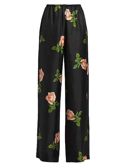 Arvenn Floral Silk Wide-Leg Pants