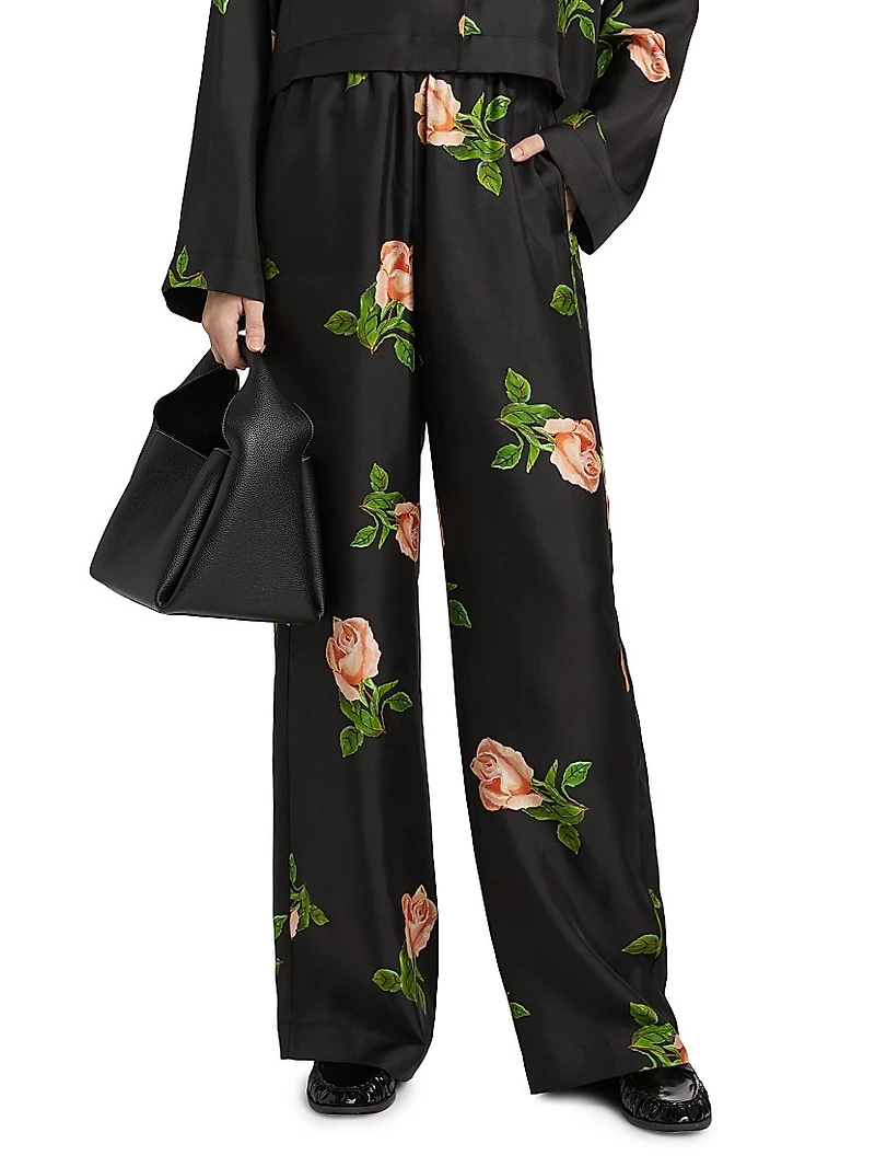Arvenn Floral Silk Wide-Leg Pants