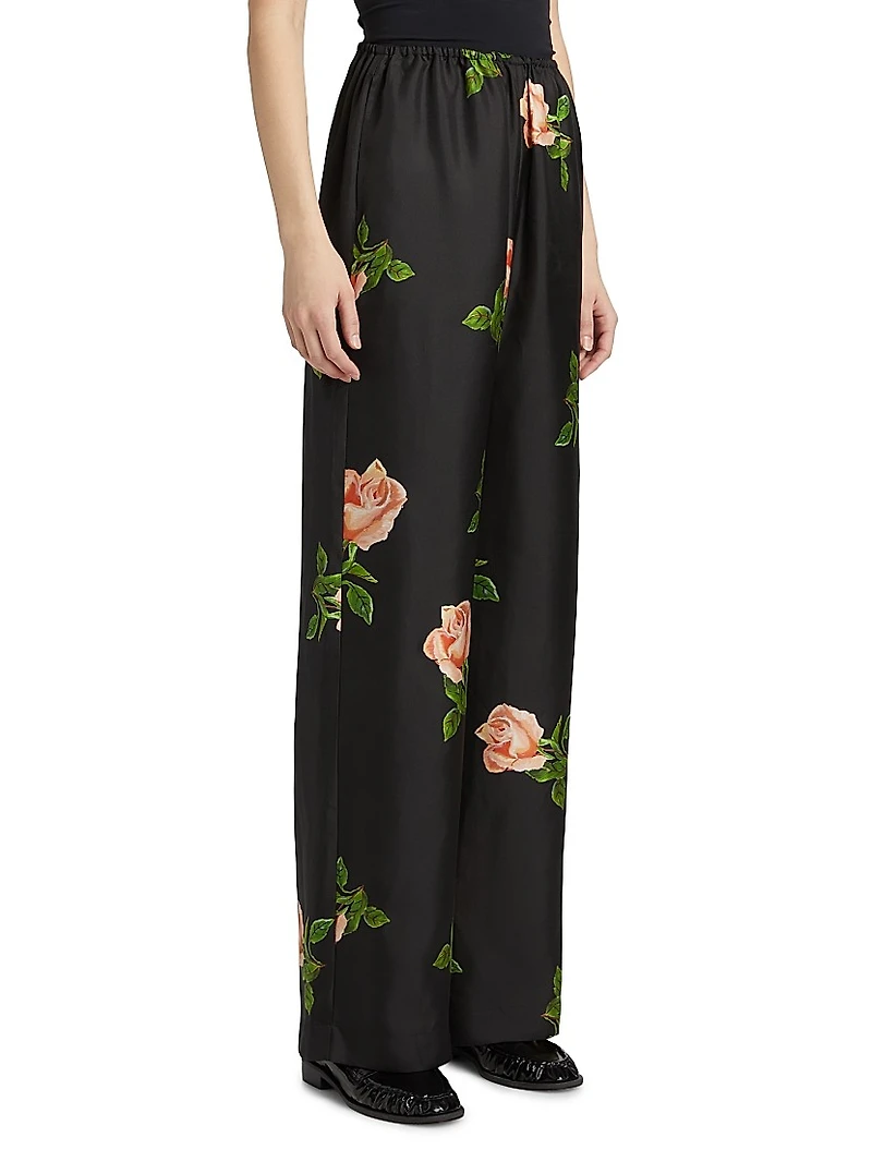 Arvenn Floral Silk Wide-Leg Pants