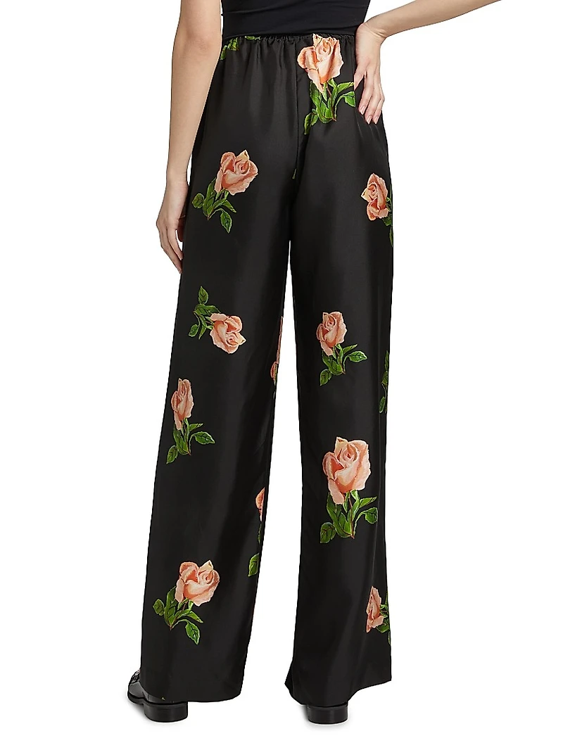 Arvenn Floral Silk Wide-Leg Pants